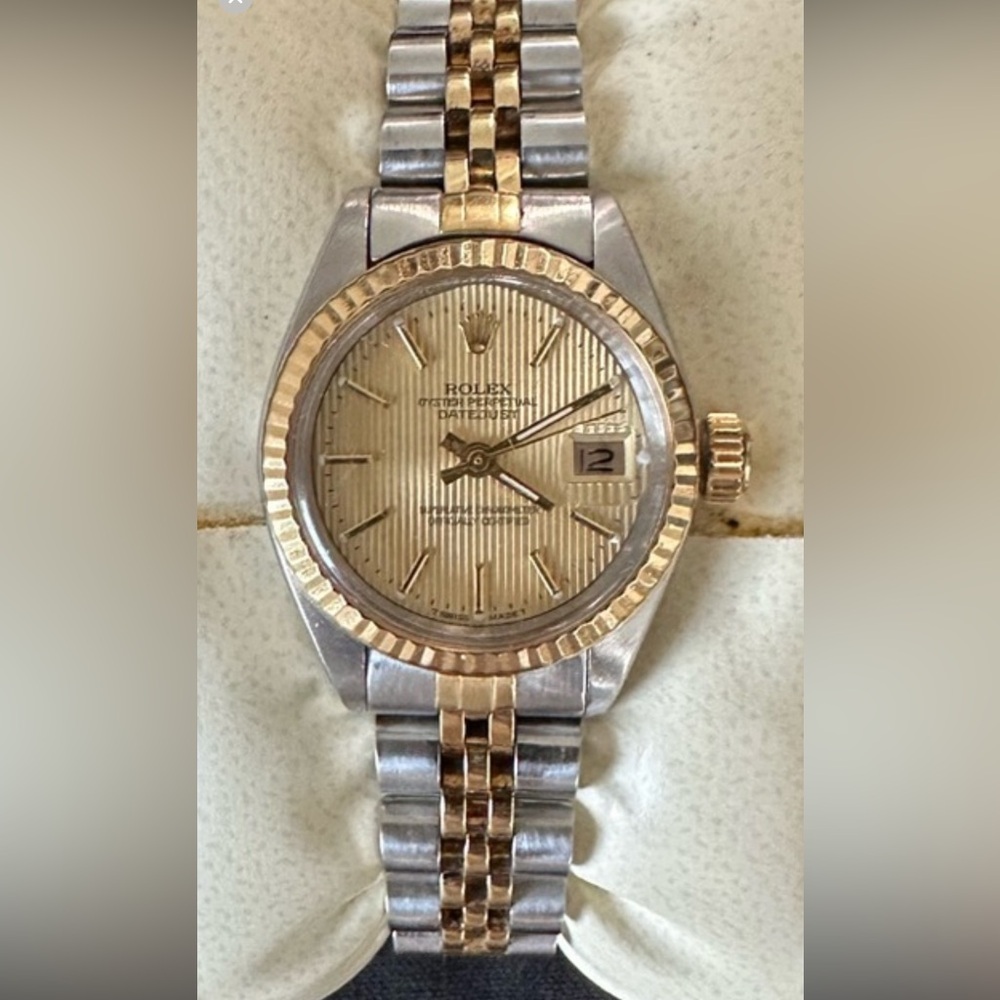 Rolex Oyster Perpetual Date-just  26 mm champagne tapestry dial automatic watch